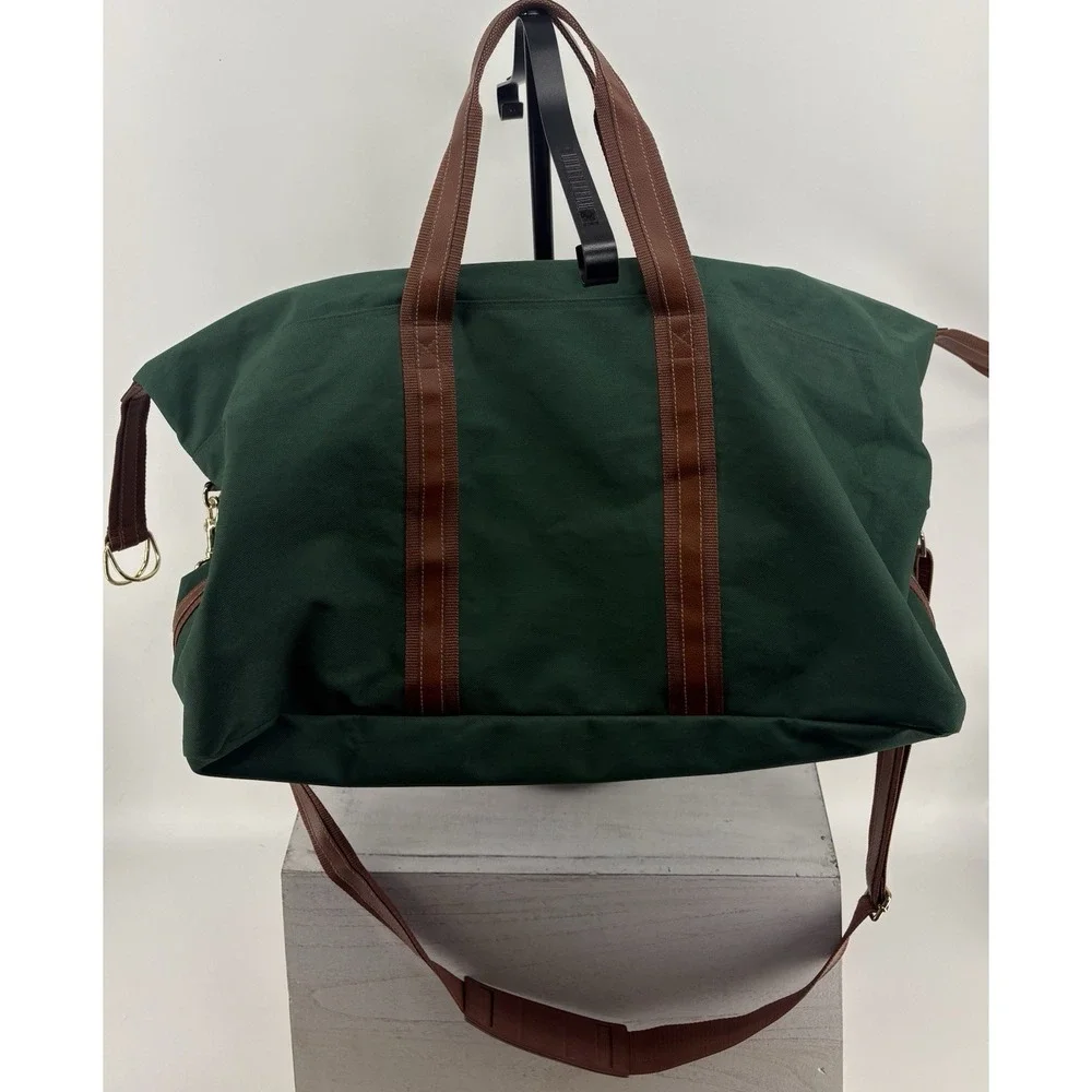 VTG Ralph Lauren Green Duffle Bag Fragrance Weekender Brown Trim Extra Large 30